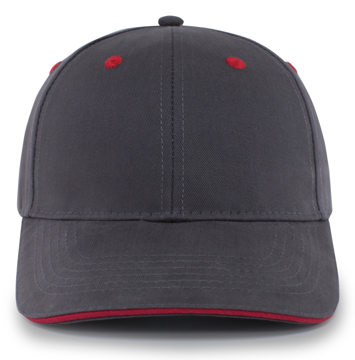 Brushed Twill Cap with Sandwich Bill, Graphite & Red - One Size