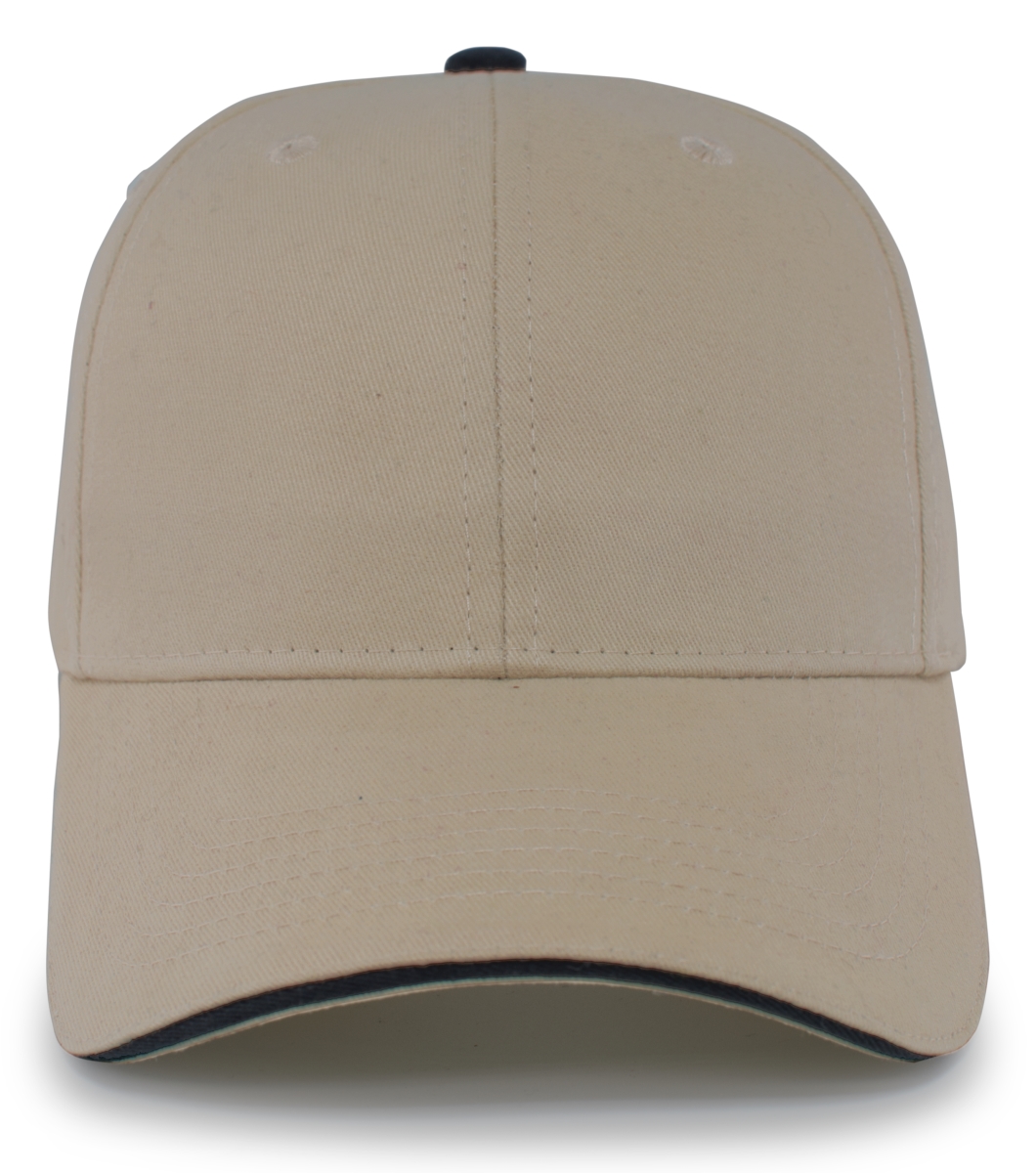 Brushed Twill Cap with Sandwich Bill, Khaki & Black - One Size