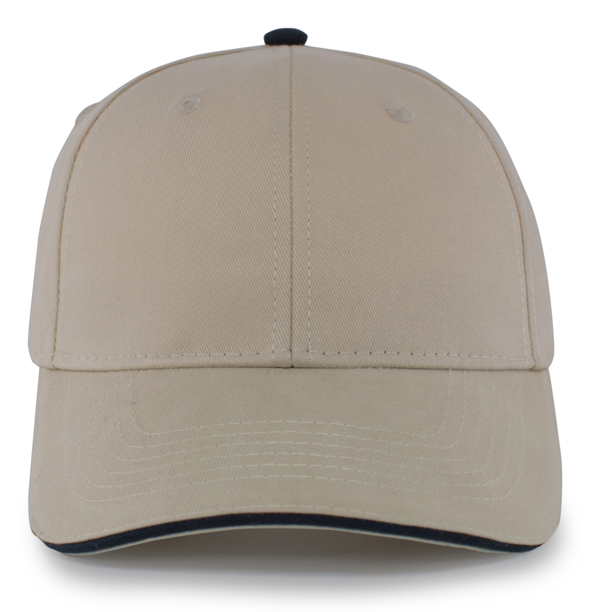 Brushed Twill Cap with Sandwich Bill, Khaki & Navy - One Size