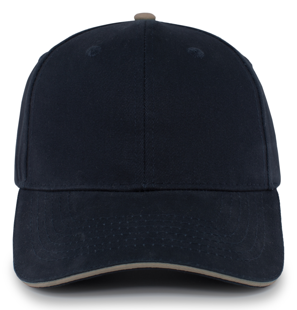 Brushed Twill Cap with Sandwich Bill, Navy & Khaki - One Size