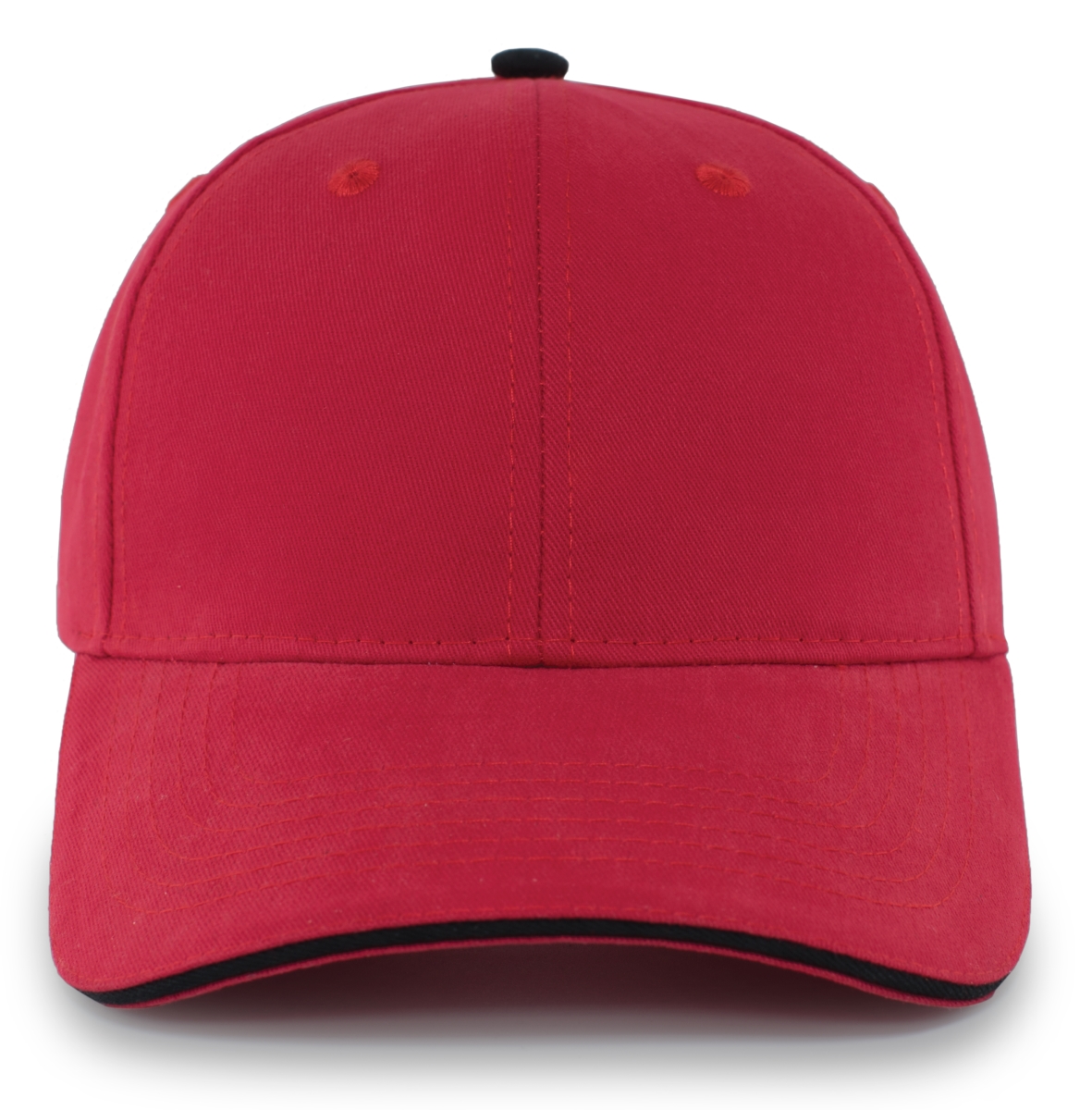 Brushed Twill Cap with Sandwich Bill, Red & Black - One Size