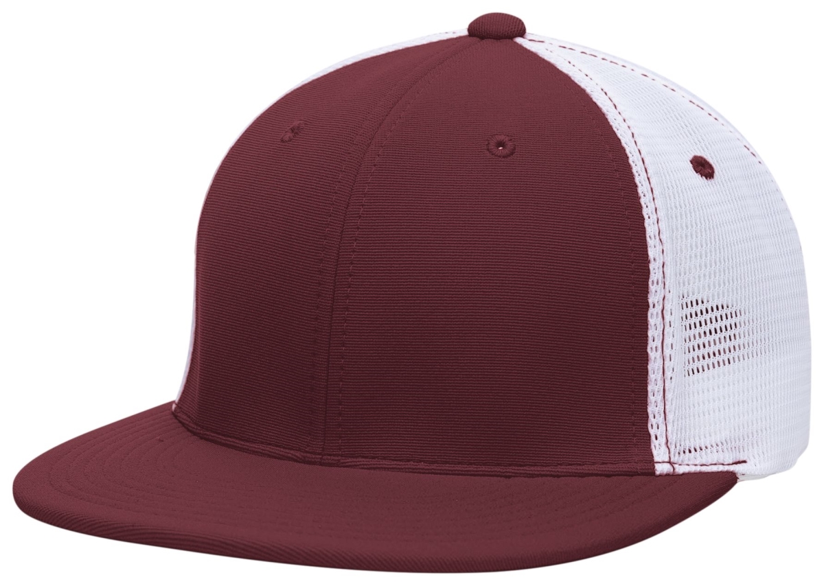 ES341.381.XS Premium M2 Performance Trucker Flexfit Cap, Maroon & White - Extra Small