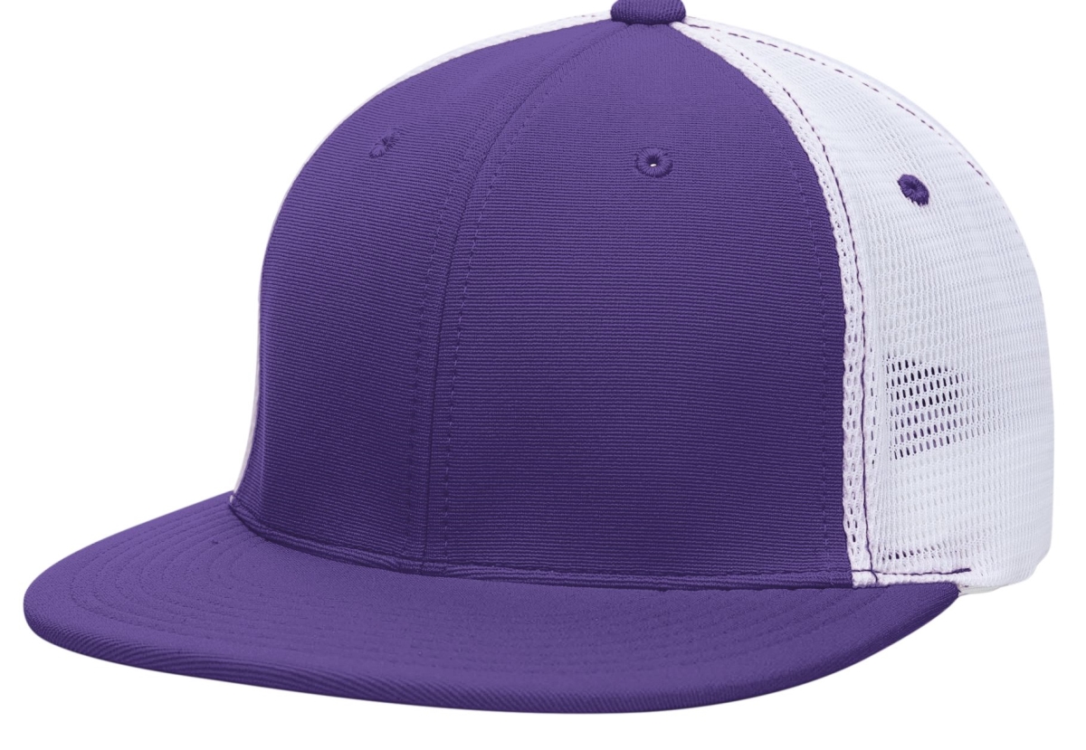 ES341.S89.XS Premium M2 Performance Trucker Flexfit Cap, Purple & White - Extra Small