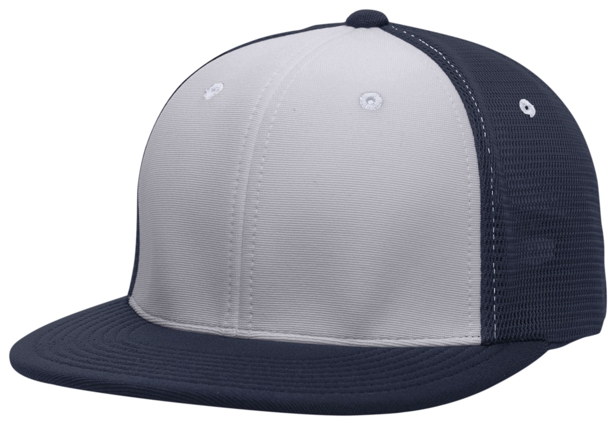 ES341.82Q.XS Premium M2 Performance Trucker Flexfit Cap, Silver & Navy - Extra Small