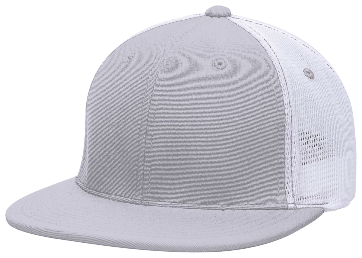ES341.79Q.S-M Premium M2 Performance Trucker Flexfit Cap, Silver & White - Small & Medium