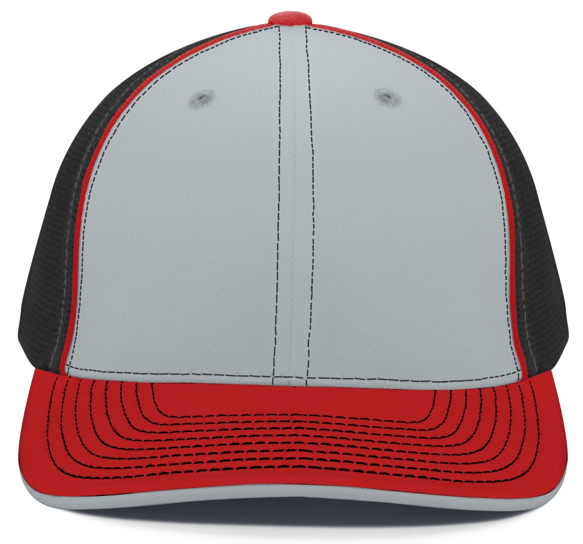 404M.L81.S-M Trucker Flexfit Cap - Silver, Black & Red - Small & Medium
