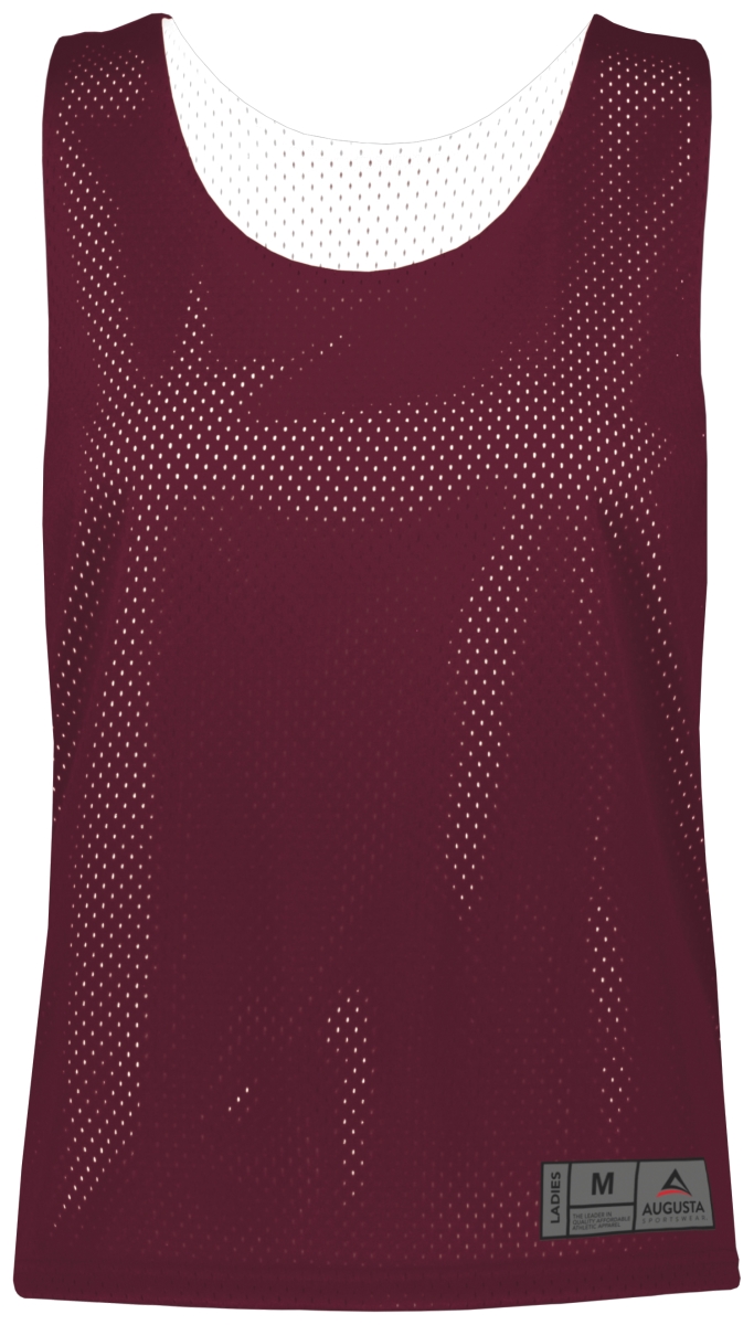 Ladies Mesh Reversible Pinnie Top, Maroon & White - 2XL