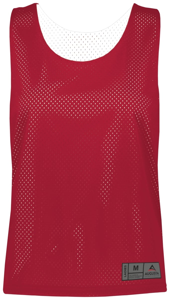 Ladies Mesh Reversible Pinnie Top, Scarlet & White - Large