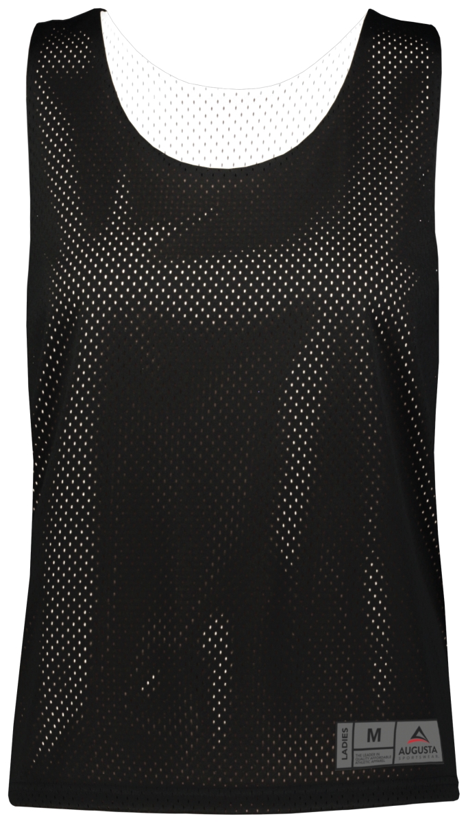 Ladies Mesh Reversible Pinnie Top, Black & White - 2XL