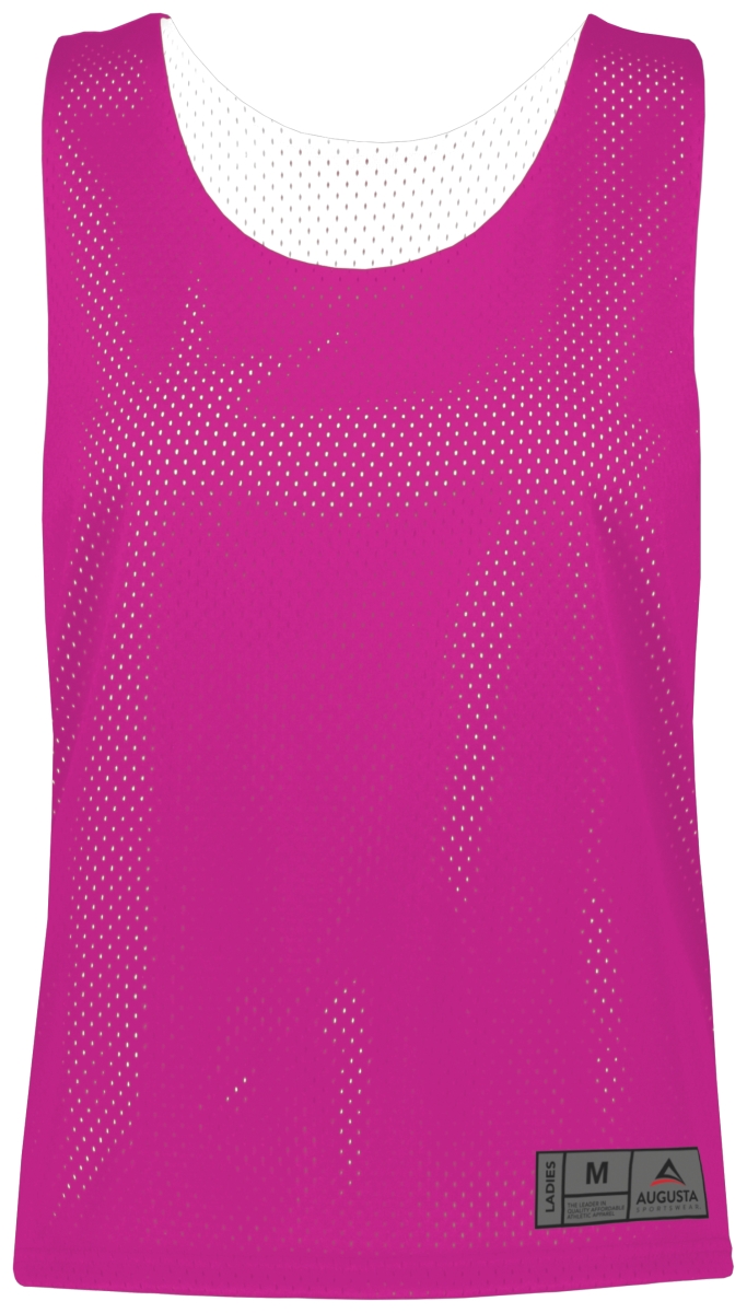 Ladies Mesh Reversible Pinnie Top, Power Pink & White - 2XL