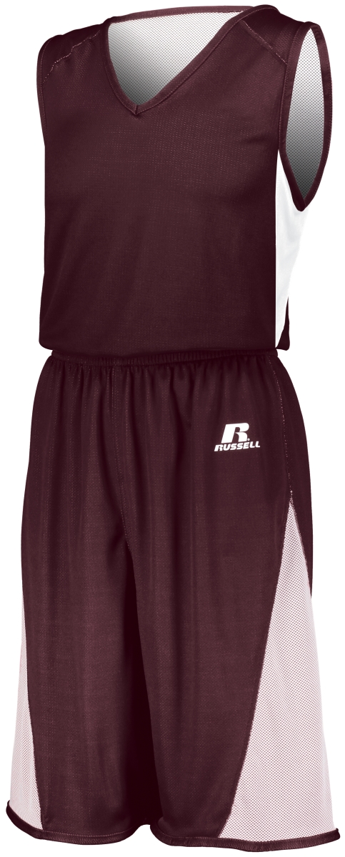 Adult Undivided Single Ply Reversible Shorts, Maroon & White - Medium