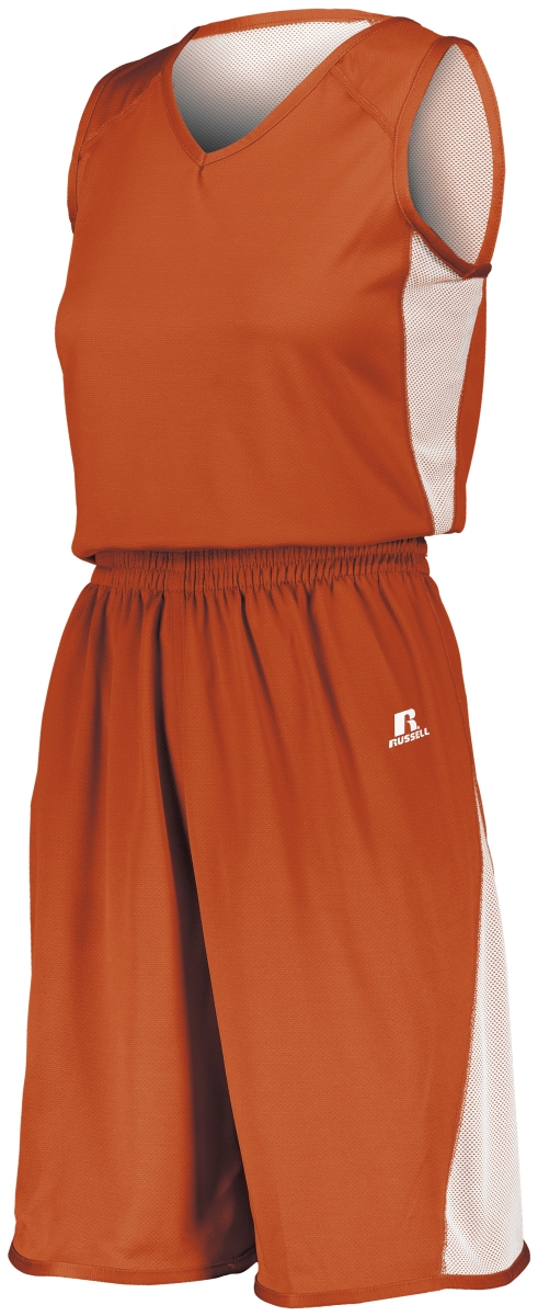 Ladies Undivided Single Ply Reversible Shorts, Burnt Orange & White - Medium