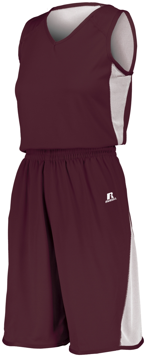 Ladies Undivided Single Ply Reversible Shorts, Maroon & White - Small