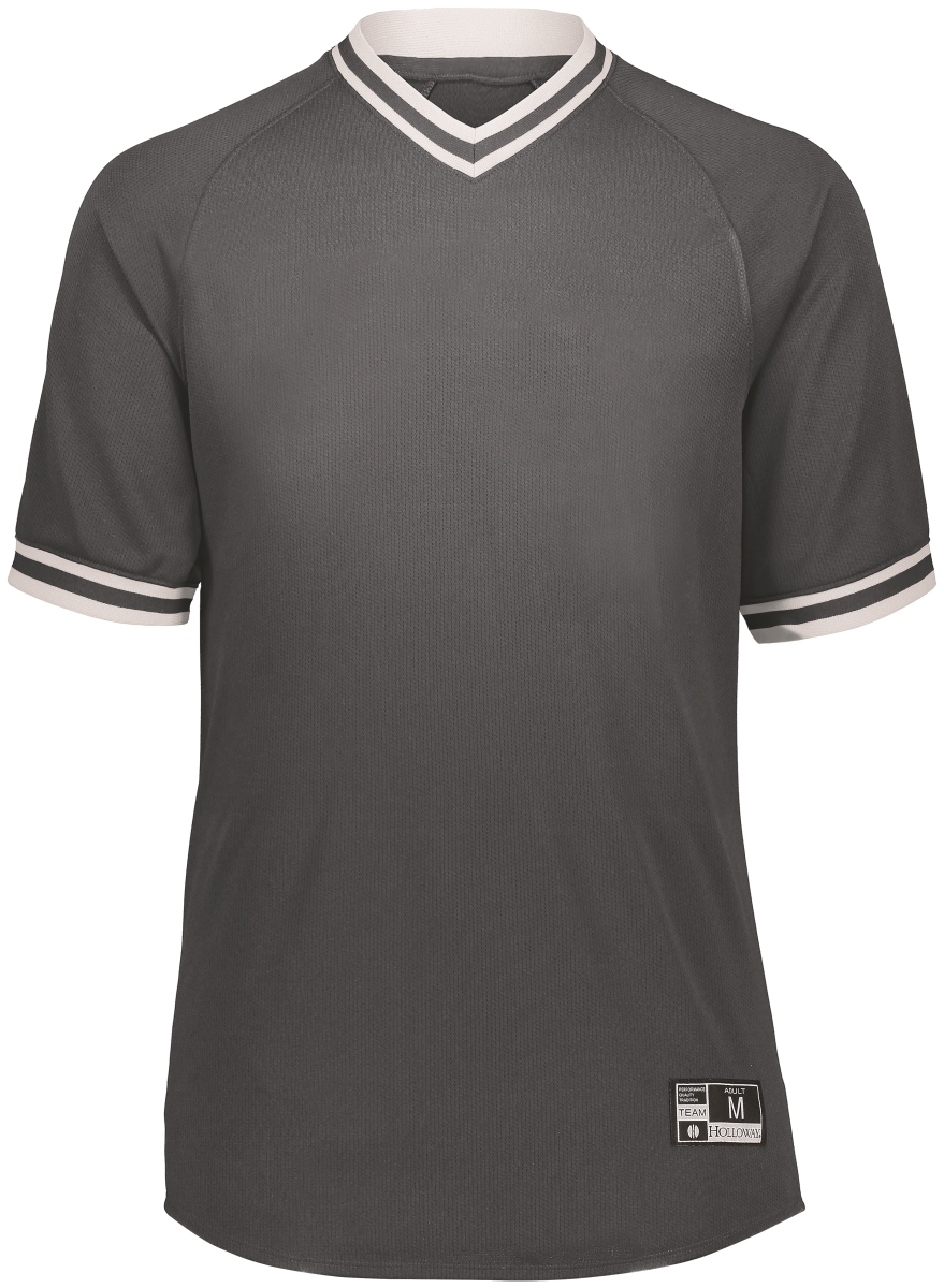 221021.R04.S Adult Retro V-Neck Baseball Jersey, Graphite & White - Small