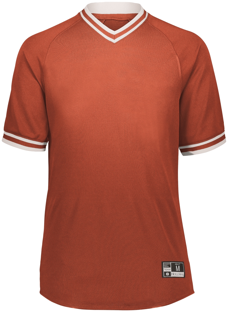 221221.320.L Youth Retro V-Neck Baseball Jersey, Orange & White - Large