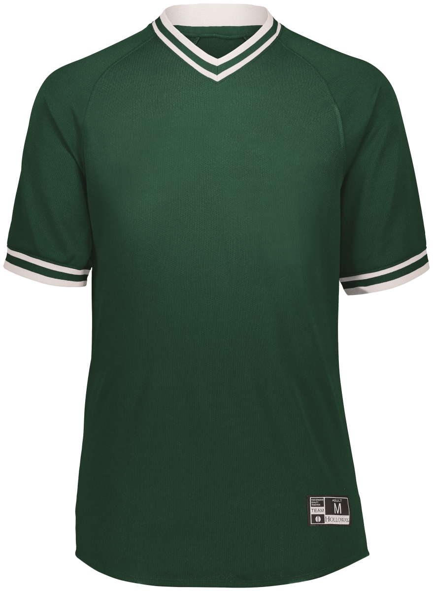 221221.436.L Youth Retro V-Neck Baseball Jersey, Forest & White - Large