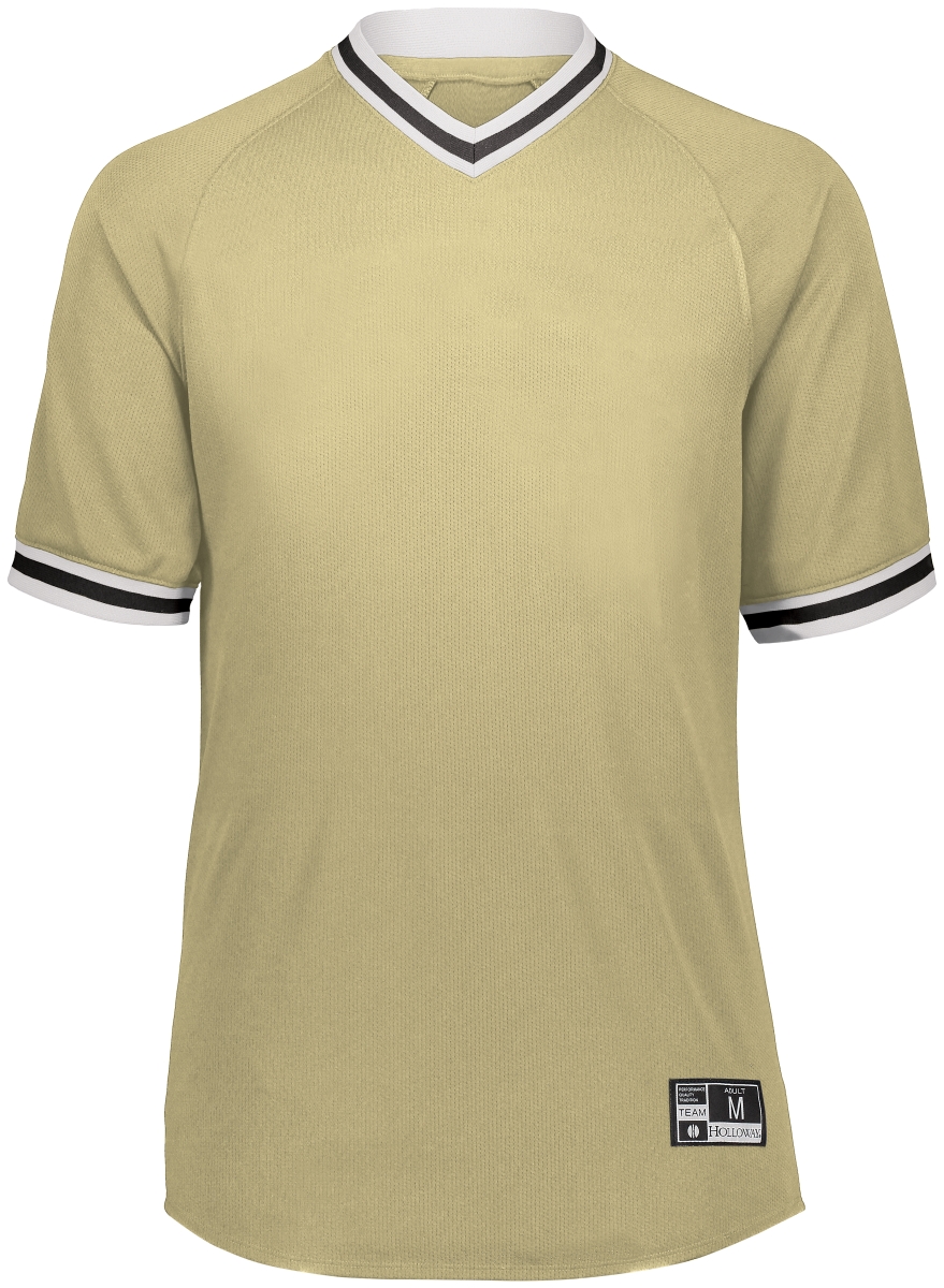 221221.605.L Youth Retro V-Neck Baseball Jersey - Vegas Gold, White & Black - Large
