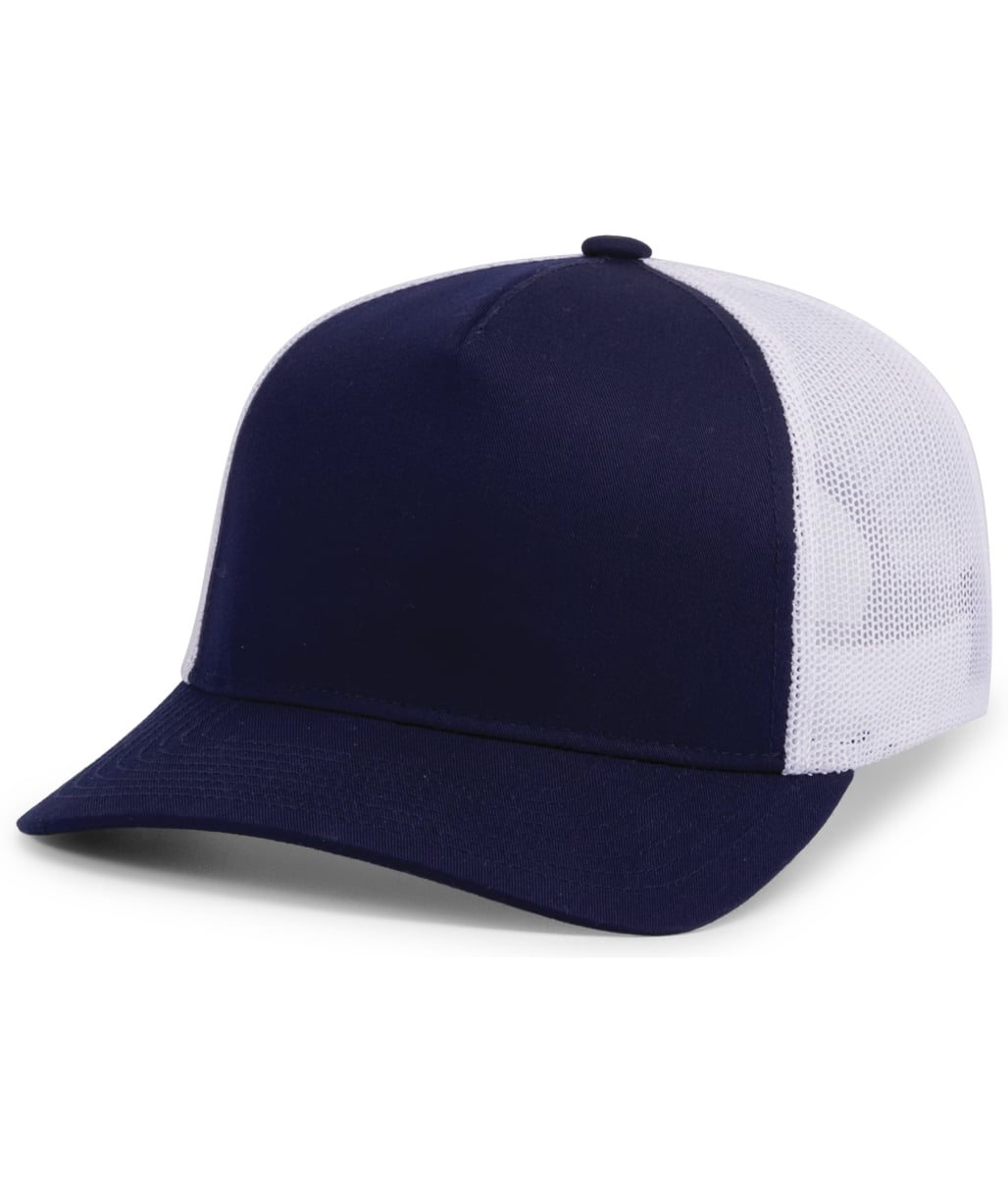 105C.01X.OS 5-Panel Trucker Snapback Cap, True Navy & White - One Size