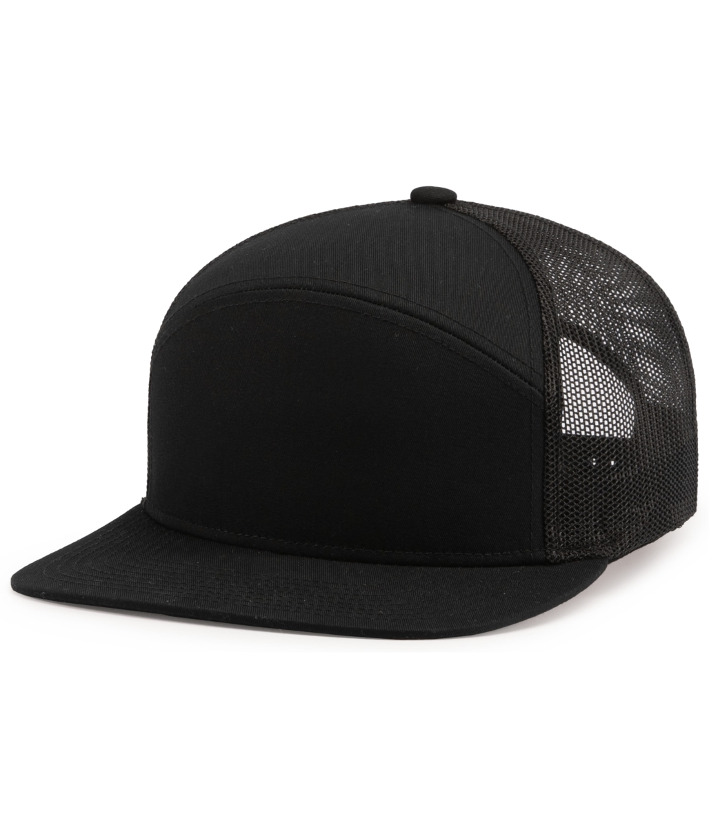 P787.080.OS 6-Panel Arch Trucker Snapback Cap, Black - One Size