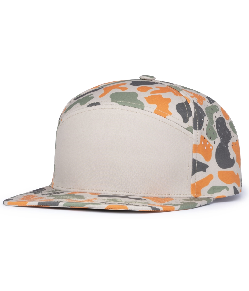 P788.820.OS Perforated 6-Panel Arch Cap, Khaki & Blaze Camo - One Size