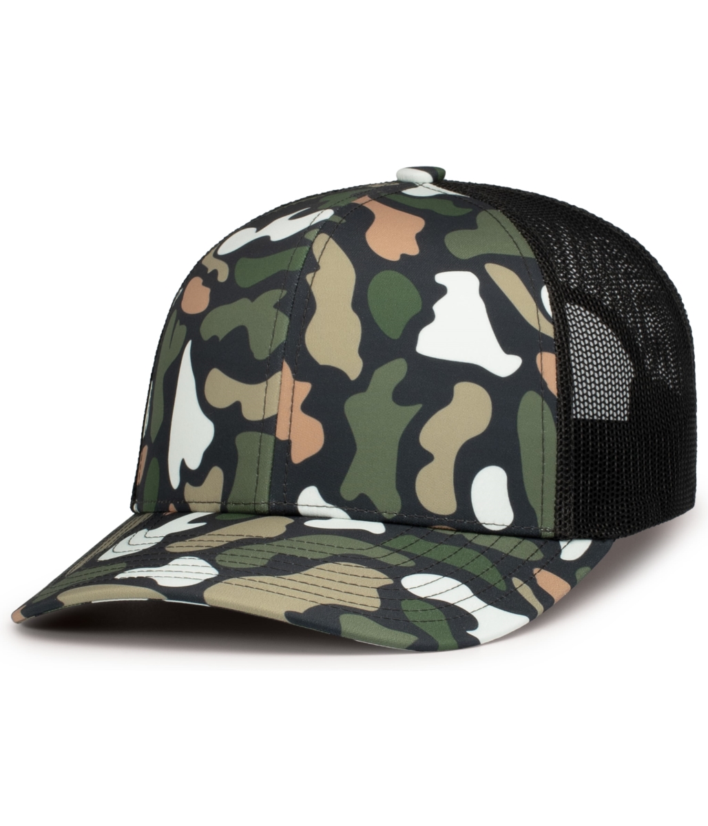 P686.1F1.OS Duck Camo Trucker Snapback Cap, Bayou & Light Charcoal - One Size