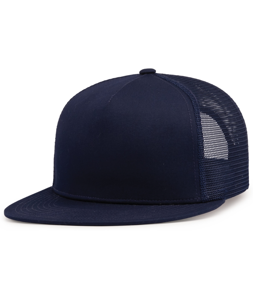 4D7.F85.OS D-Series 5-Panel Trucker Snapback Cap, True Navy - One Size