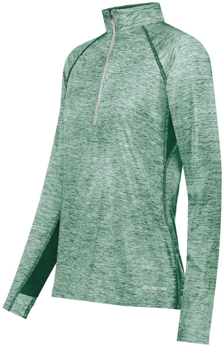 222774.V97.M Ladies Electrify 0.50 Zip Pullover, Dark Green Heather - Medium