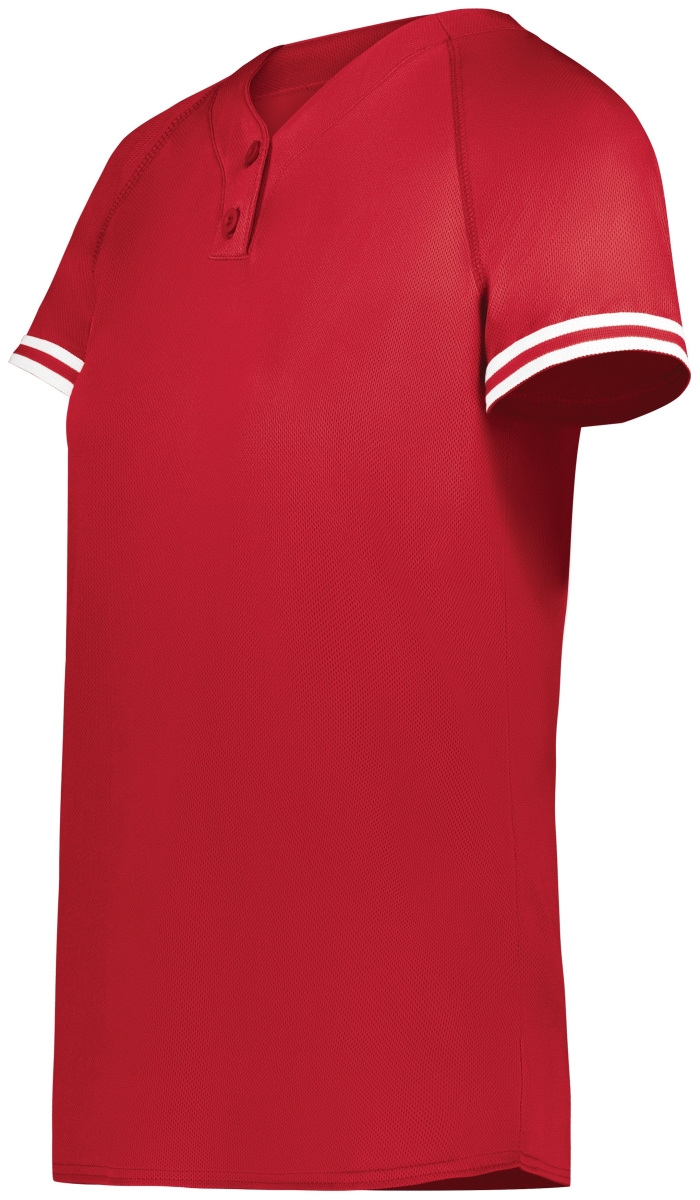 6917.408.S Ladies Cutter Plus Henley Jersey, Scarlet & White - Small