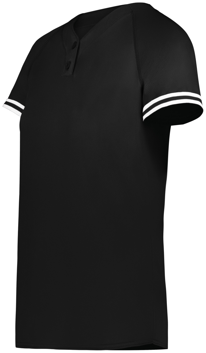 6917.420.L Ladies Cutter Plus Henley Jersey, Black & White - Large