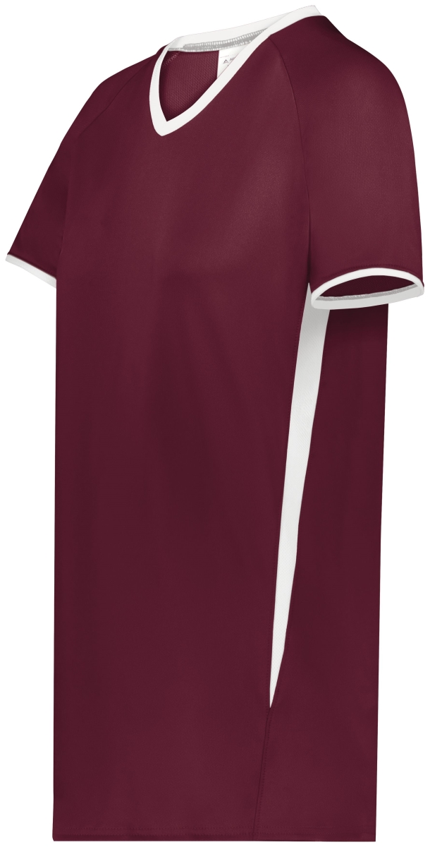 6915.380.XS Ladies Cutter Plus V-Neck Jersey, Maroon & White - Extra Small