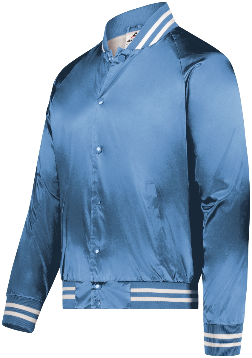 3610.293.M Satin Baseball Jacket & Striped Trim, Columbia Blue & White - Medium