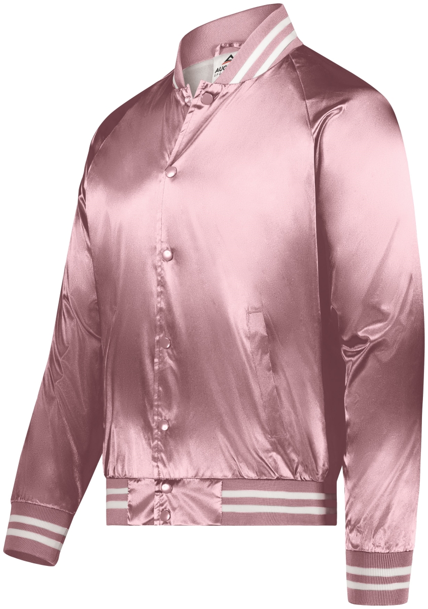 3610.465.XS Satin Baseball Jacket & Striped Trim, Light Pink & White - Extra Small