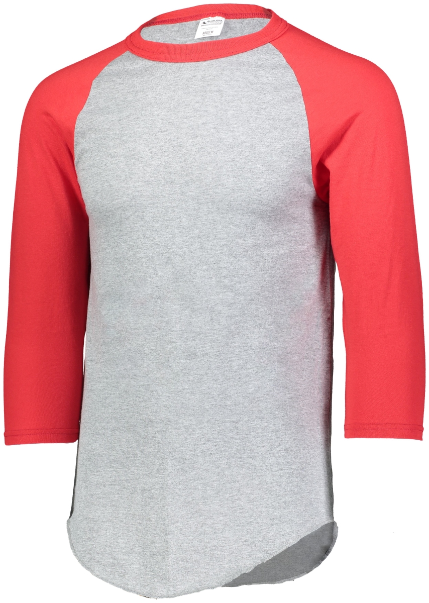 4420.154.S Baseball 3 by 4 Sleeve T-Shirt 2.0, Athletic Heather & Red - Small