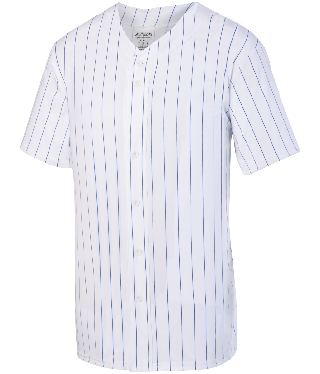 1685.220.M Pinstripe Full-Button Jersey, White & Royal - Medium