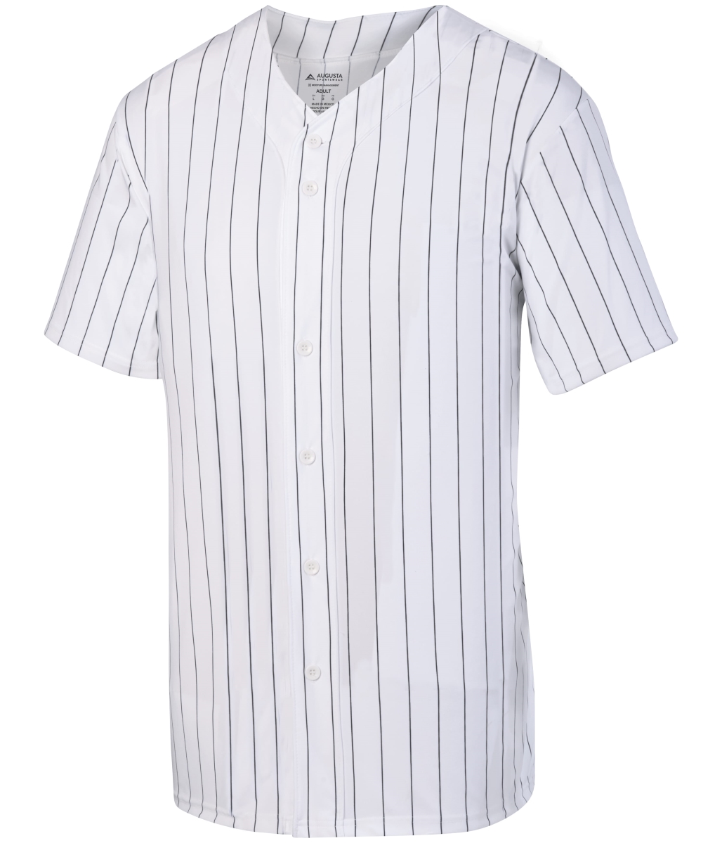 1686.226.L Youth Pinstripe Full-Button Jersey, White & Black - Large