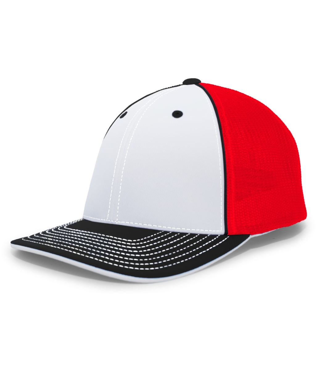 404F.139.L-XL Trucker Flexfit Cap, White, Red & Black - Large & Extra Large
