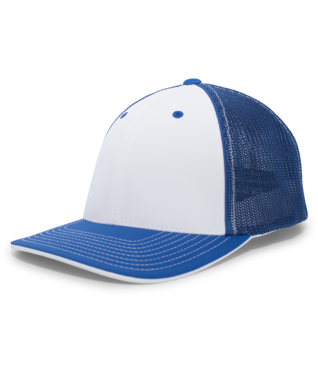 404F.R58.L-XL Trucker Flexfit Cap, White & Royal - Large & Extra Large