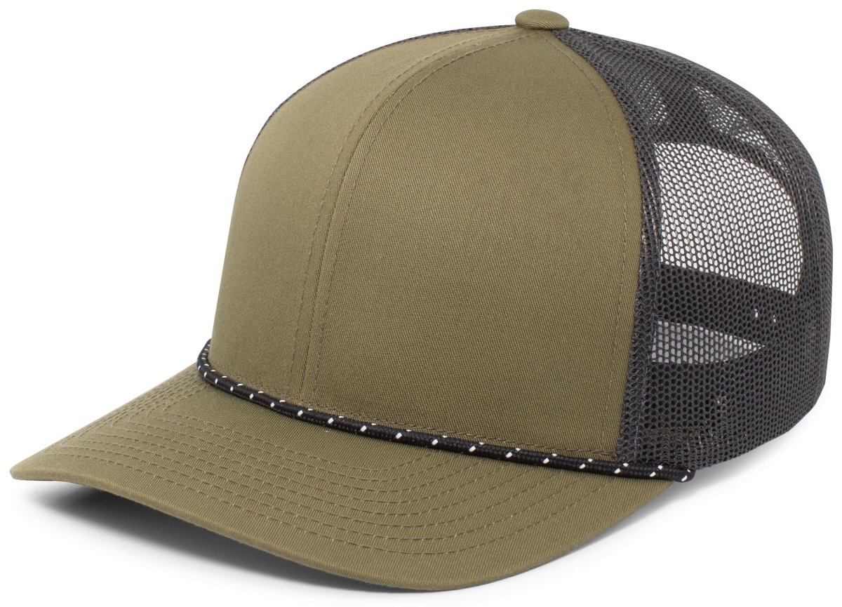 104BR.41P.OS Trucker Snapback Braid Cap, Moss Green & Light Charcoal - One Size