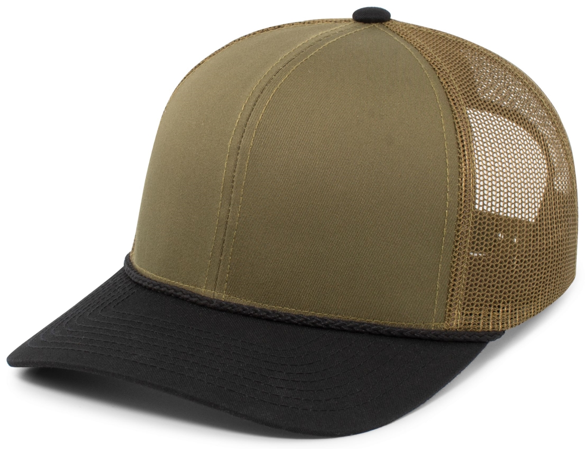 104BR.56U.OS Trucker Snapback Braid Cap, Moss Green & Black - One Size