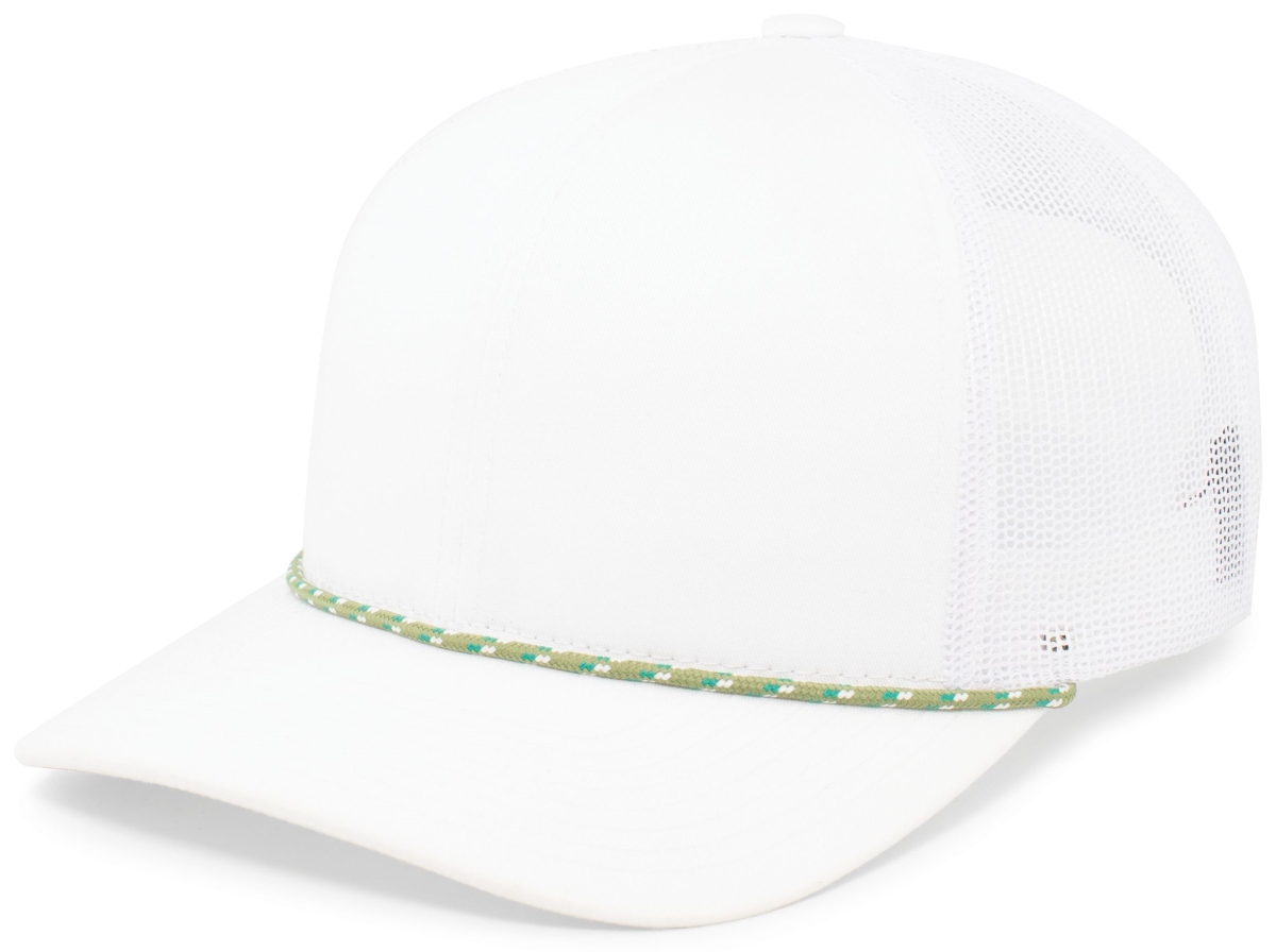 104BR.66U.OS Trucker Snapback Braid Cap, White & Moss Green - One Size