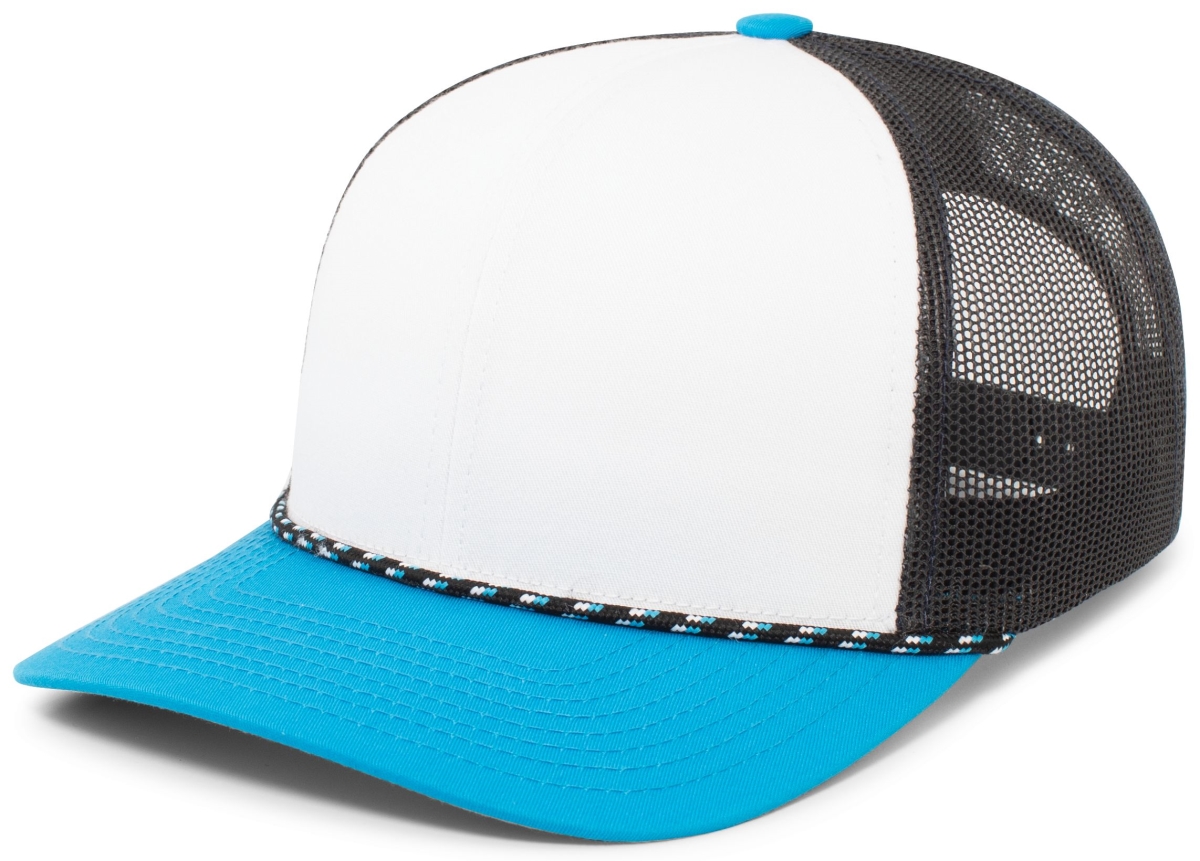 104BR.67U.OS Trucker Snapback Braid Cap, White, Navy & Panther Teal - One Size