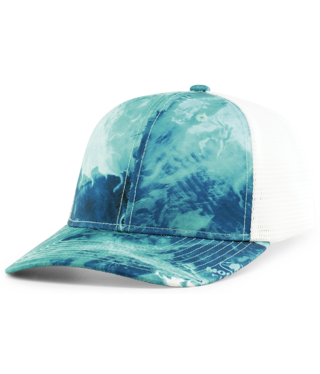 P691.PA5.S-M Mossy Oak Low-Profile Trucker PacFlex Cap, Wakeform Equator & White - Small & Medium
