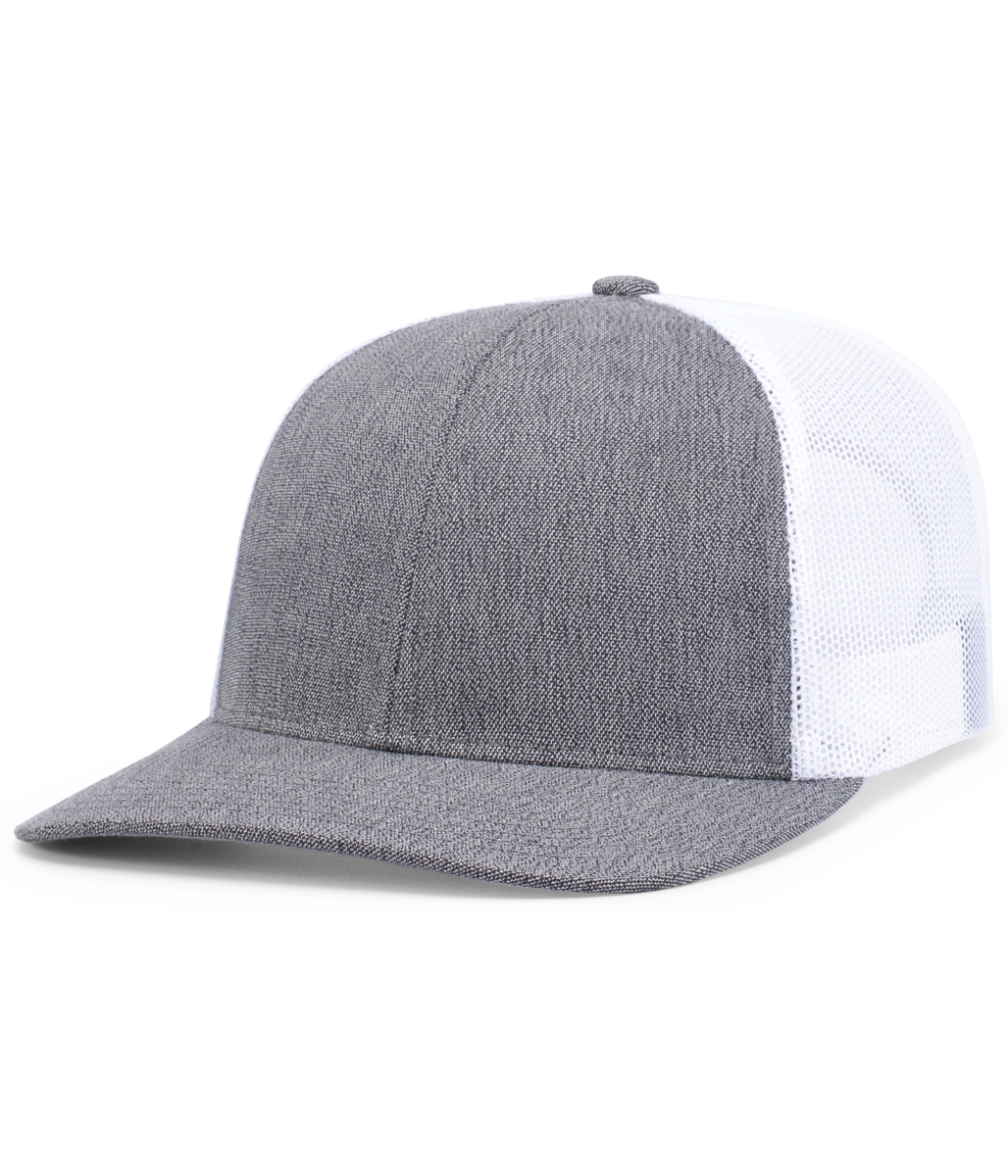 210C.81P.OS Melange Heather Low-Profile Trucker Cap, Grey Heather & White - One Size