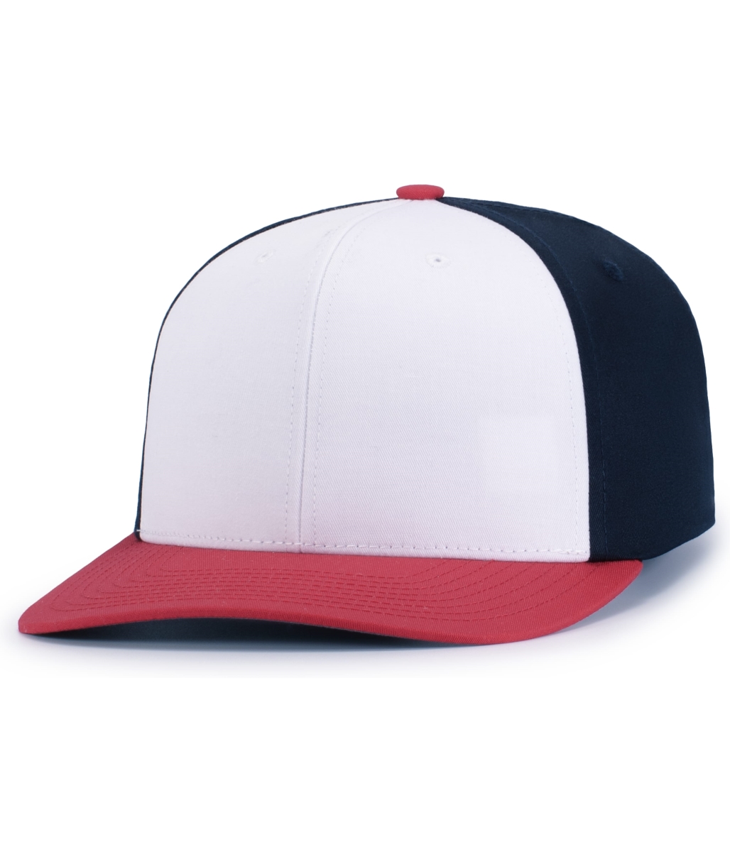 P322.140.ADT Poly & Cotton Snapback Cap, White, Navy & Red - Adult
