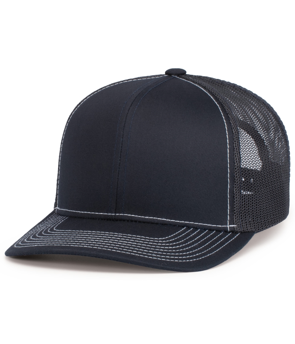 104S.301.OS Contrast Stitch Trucker Snapback Cap, Navy & White - One Size
