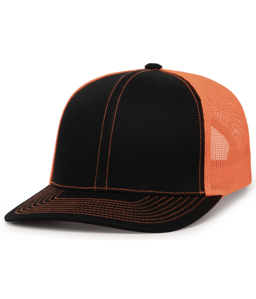 104C.94M.XL Trucker Snapback Cap, Black & Neon Orange - Extra Large