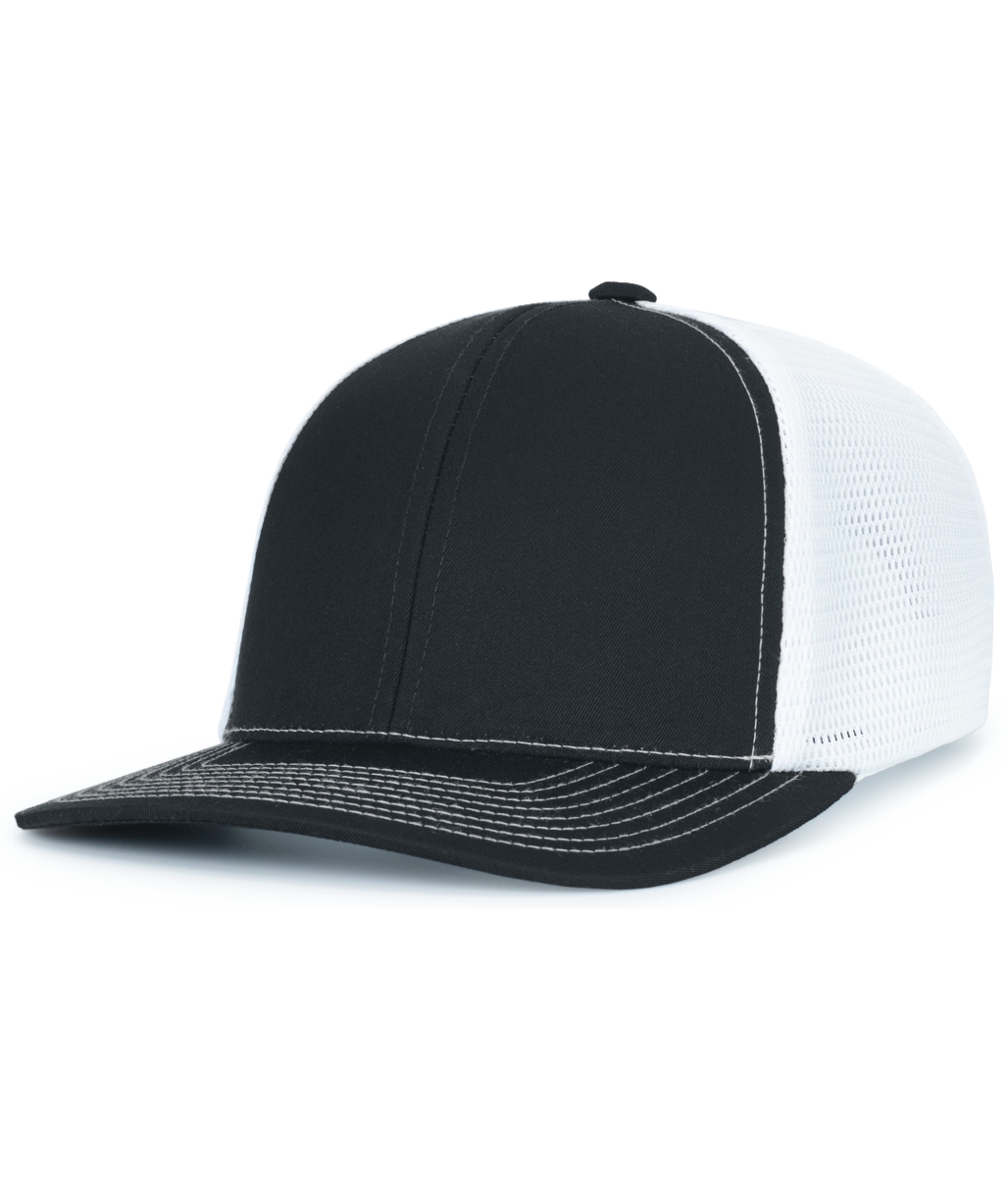 P151S.419.OS Contrast Stitch Trucker PacFlex Snapback Cap, Black & White - One Size