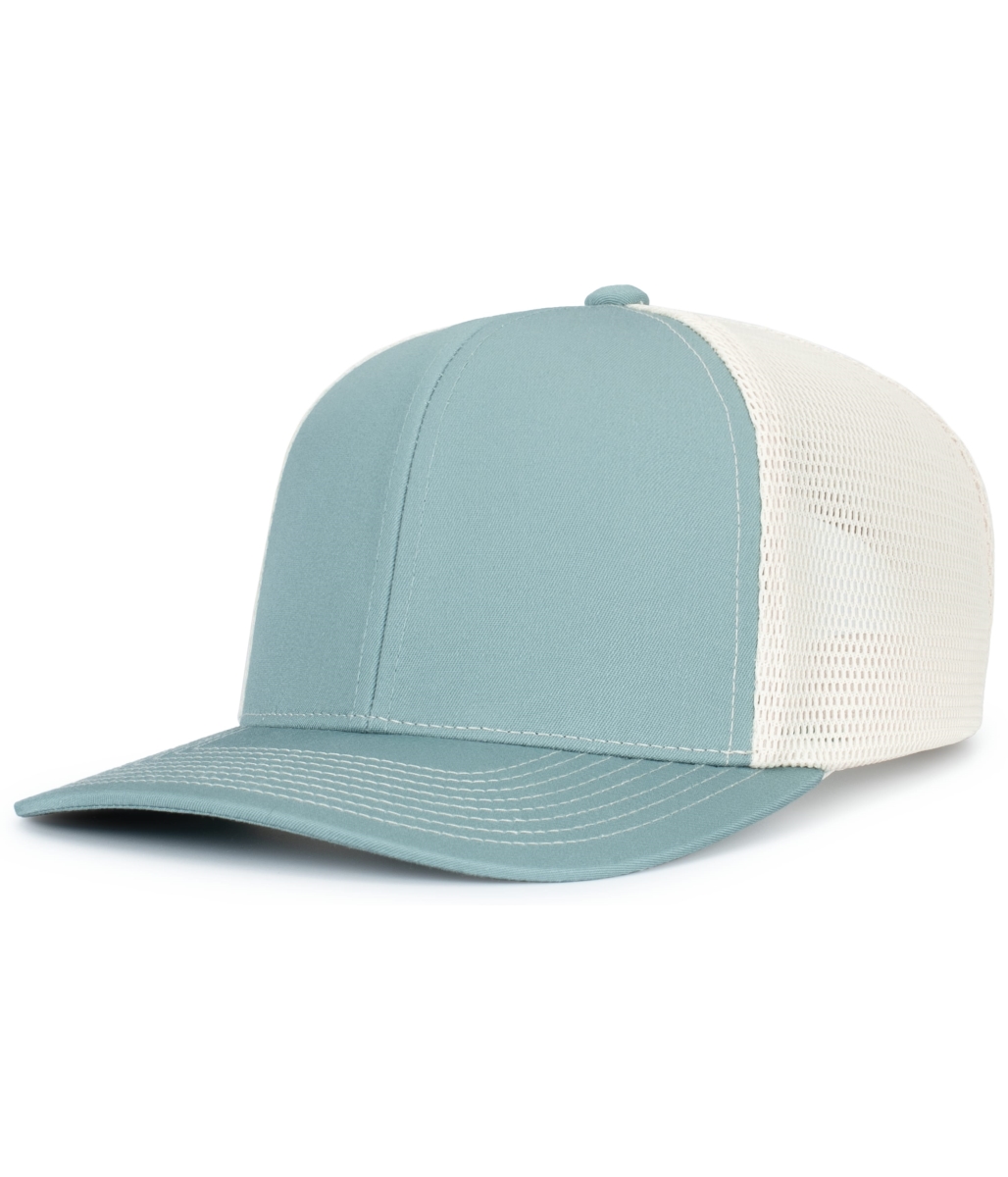 P151S.51P.OS Contrast Stitch Trucker PacFlex Snapback Cap, Smoke Blue & Beige - One Size