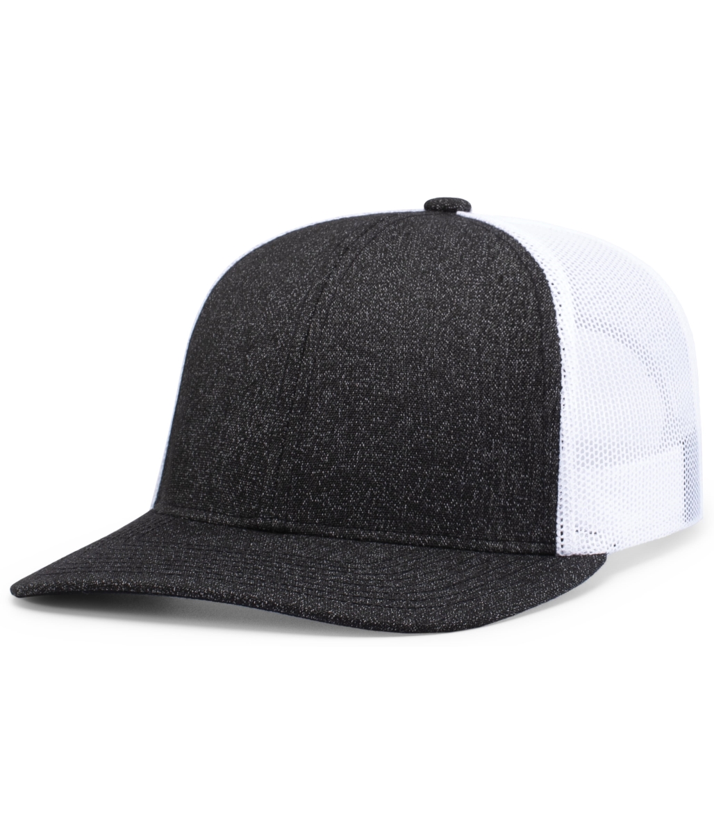 210C.41S.OS Melange Heather Low-Profile Trucker Cap, Black Heather & White - One Size
