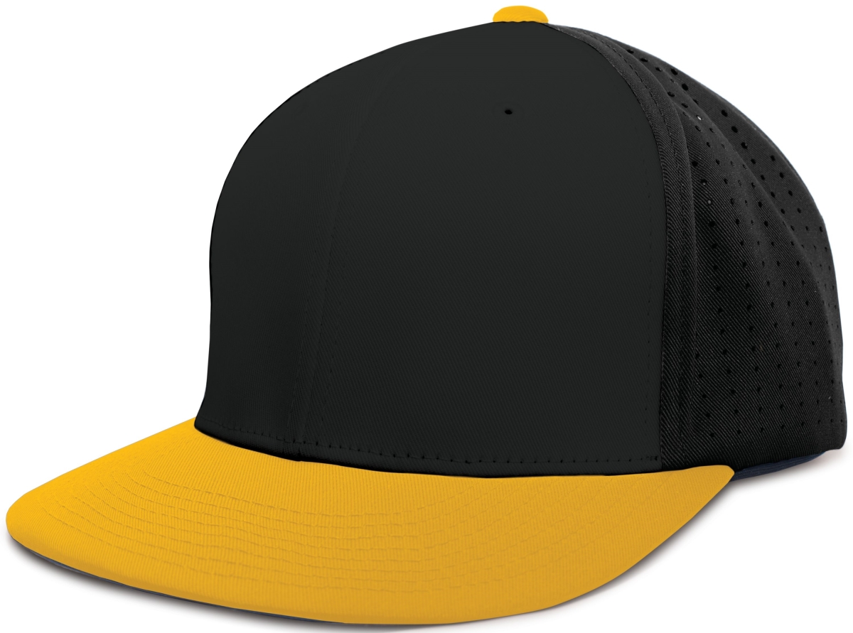 ES474.421.S-M Perforated F3 Performance Flexfit Cap, Black & Gold - Small & Medium